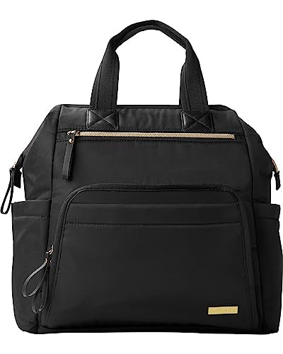Skip Hop Diaper Bag Backpack: Mainframe Large Capacity Wide Open Structure with Changing Pad & Baby Breastmilk Cooler Insulated Bottle Bag, Grab & Go, Black