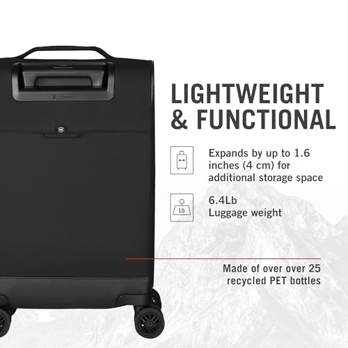 Victorinox Crosslight Frequent Flyer Softside Carry-On - Lightweight Rolling Suitcase for Travel Essentials - Expandable Luggage with Foldable Organizer - 39 Liter, Black
