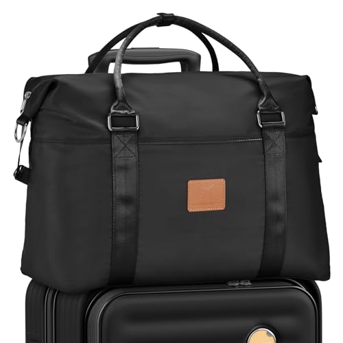 Joyway Travel Duffel Bag, Weekender Overnight Bag for Women, Sports Tote Gym Bag with Wet Pocket, Foldable Personal Item Travel Duffle Bag with Trolley Sleeve, Black