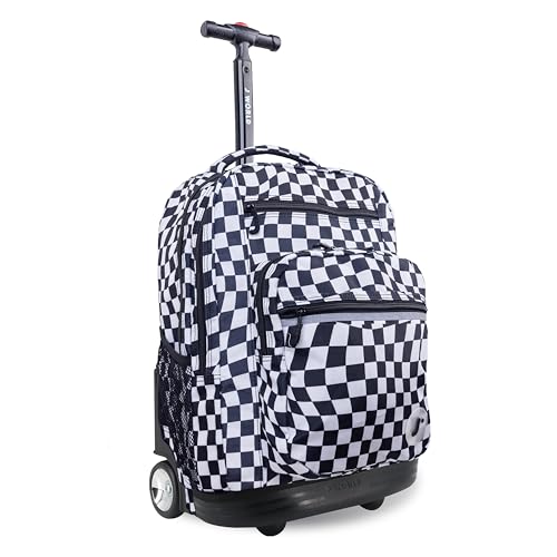 J World Sundance Laptop Rolling Backpack for Girls Boys. Roller Bookbag with Wheels, 20 Inch, Wavy Checkers