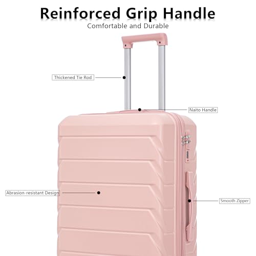 Merax Luggage Sets, ABS Hardside Suit case Combination Lock Spinner Wheels Lightweight, Milky Pink, 20/24/28 Inch