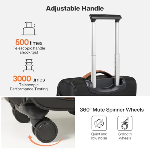 mixi Carry On Luggage 20 Inch Softside Expandable Suitcase with Front Pocket, 22x14x9 Airline Approved Rolling Lightweight Travel Suitcases with Wheels & TSA (Black)
