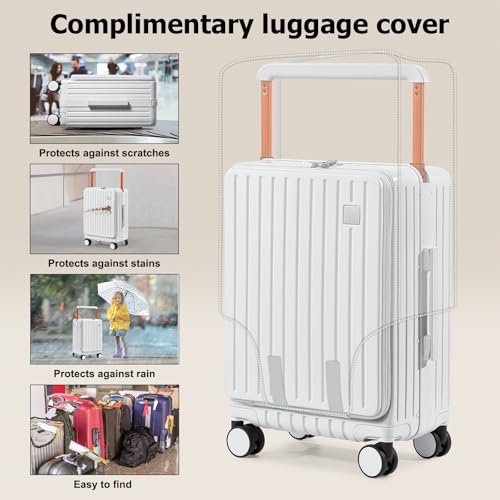 Joyway Hardshell Carry on Luggage with Front Pocket, Lightweight Hardside 20 Inch Suitcase with Spinner Wheels and TSA Lock (White, Carry on Luggage-20 Inch)