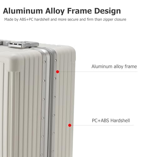 feilario Aluminium Frame PC Hard Shell Spinner Wheels Luggage,20.8"X15"X8.7 Airline Approved Built-In TSA lock Carry on Suitcase, with Cup Holder, USB Port, Phone Holder
