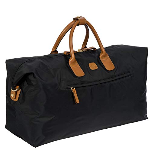 Bric’s X-Travel Deluxe Carry-On Duffel, Lightweight Water-Resistant Weekender with Italian Leather Handles, Removable Inner Pocket and Luggage Pass-Through for Versatile 2-in-1 Travel – Black