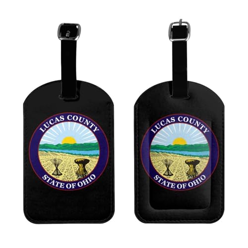 Seal of Lucas County Ohio Luggage Tags for Suitcases PU Leahter Luggage Tag with Privacy Cover ID Tags Men Women Cute Travel Bag Luggage Accessories