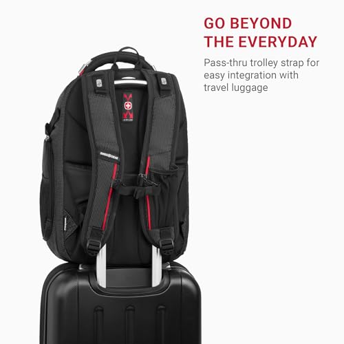 SwissGear Travel Tech Elite Laptop Backpack – Fits Laptops up to 16” – ScanSmart TSA-Friendly Backpack with USB Port, Shoe Compartment & Organizer Pockets – Black Dot