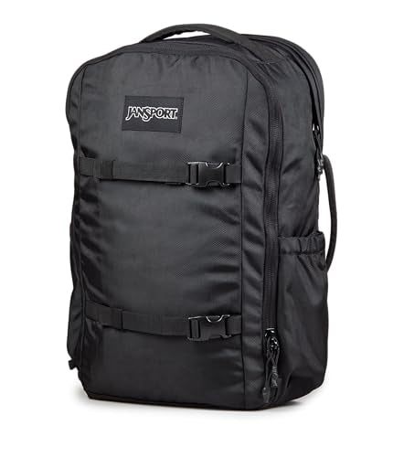 JanSport Venture Pack – Travel Pack With Large Main Compartment with Compression Straps, Dual Water Bottle Pockets, Padded Hip Belt & Luggage Trolley Pass-Through, Black