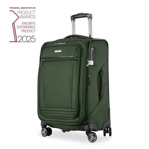 Ricardo Beverly Hills Avalon Softside Carry-On Luggage Made with Sustainable 100% Recycled PET (rPET), Lightweight, Eco-Friendly Travel, Expandable, Dual Spinner Wheels, Juniper Green, 20-inch