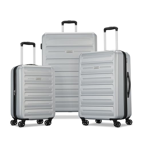 American Tourister Westridge Hardside Luggage Set with Spinner Wheels, Silver, 3PC SET (CO/M/L)