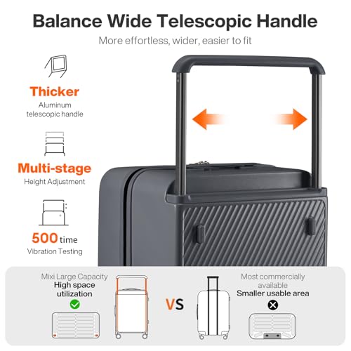mixi 26 Inch Large Checked Luggage Suitcase with Spinner Wheels Upgrade Wide Handle PC Hard Shell Rolling Travel Suitcase with TSA Lock, Rock Gray