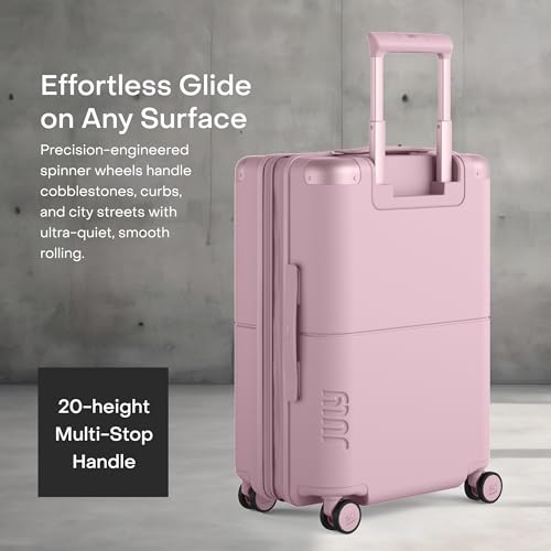 July Carry On Max Expandable - 21.5" Airline Approved Carry On Luggage with Travel Tote, Rolling Suitcase for Men & Women - TSA Lock Spinner Suitcase, Silent Wheels, Expansion Zip - Blush Pink