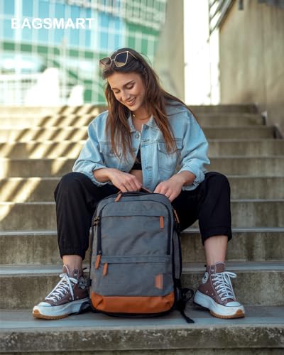 BAGSMART 37L Compression Travel Backpack, Expandable Carry On Backpack with Packing Cubes, Water Resistant Weekender Backpack Fits 17 Inch laptop, Luggage Daypack with Shoe Bag, Grey