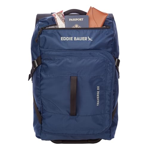 Eddie Bauer Traverse Luggage | Roller Wheels | Telescoping Handle | Travel | Vacation | Ripstop Nylon - Medium Indigo, 22"