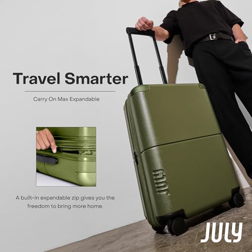 July Carry On Max Expandable - 21.5" Airline Approved Carry On Luggage with Travel Tote, Rolling Suitcase for Men & Women - TSA Lock Spinner Suitcase, Silent Wheels, Expansion Zip - Moss