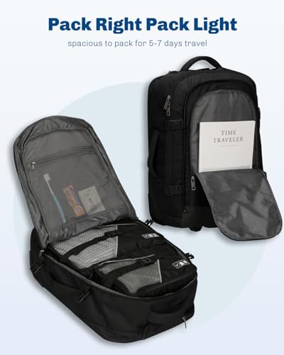 Hynes Eagle 2 in 1 Travel Backpack 22 inches Carry on Luggage 63L Rolling Backpack for Men Women with Packing Cubes 3PCS Set Black