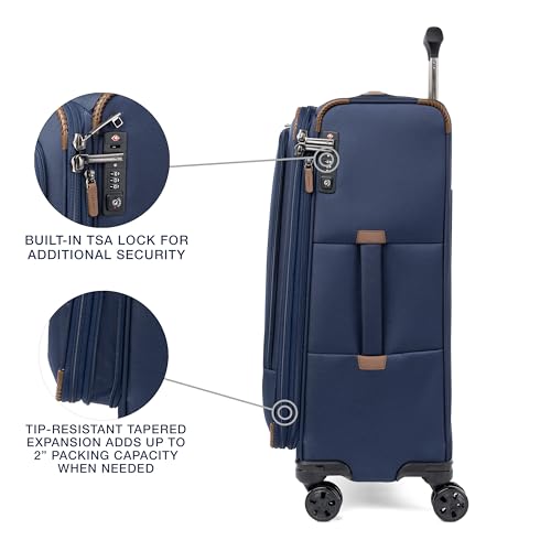 Travelpro Crew Classic Lightweight Softside Expandable Checked Luggage, 8 Wheel Spinner Suitcase, TSA Lock, Men and Women, Checked Medium 25-Inch, Patriot Blue