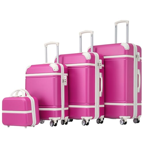 Merax Luggage Sets, Hardshell Luggage Sets 4 Pieces 20"+24"+28" Luggages and Cosmetic Case Spinner Suitcase with TSA Lock Lightweight, Pink