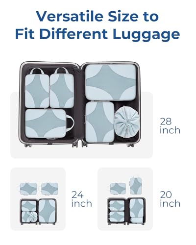 BAGSMART Compression Packing Cubes for Travel, Compressible Luggage Organizer for Cruise Ship, Lightweight Travel Essentials 6-Pack 1L+2M+2S+1Shoe Bag, Mocha Brown