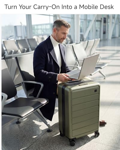LUGGEX 21 Inch Zipperless Carry On Luggage - HUP Pro Front Opening Compartment Suitcase with Spinner Wheels, 38L Capacity, TSA Locks, Airline Approved for Business Travel(ZX-Pro, Olive Green)