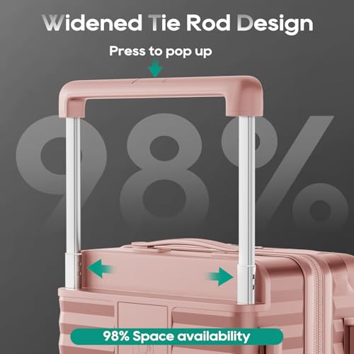 Joyway 20 Inch Carry on Luggage with Front Pocket, PC Hardshell Suitcase with USB Port and Cup Holder, 21.5x14.2x9 Airline Approved, with Spinner Wheels and TSA Lock, Rosa Gold