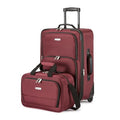 Amazon Basics 2-Piece Softside Luggage Set, 23-Inch Expandable Suitcase with Wheels and 15-Inch Tote, Front Pockets, Telescopic Handle, Burgundy