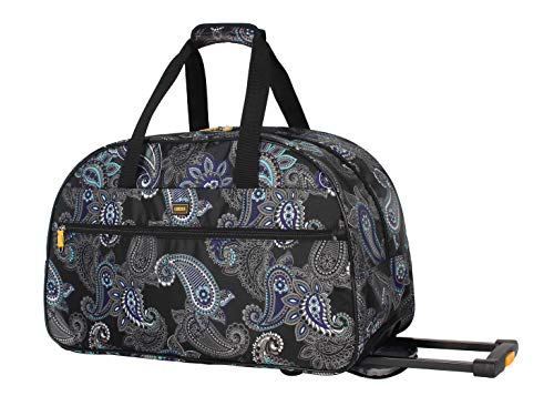 LUCAS Designer Carry On Luggage Collection - Lightweight Pattern 22 Inch Duffel Bag- Weekender Overnight Business Travel Suitcase with 2- Rolling Wheels (Paisley Peacock)