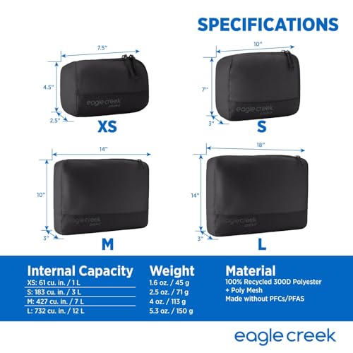 Eagle Creek Pack-It Reveal Cube - Lightweight Packing Cubes for Optimizing Luggage Space - Easy to Carry - Mesh Fabric - Water-Resistant - Easy Grab Zipper - Medium - Black