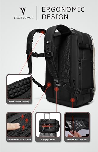 BlackVoyage Vortex Vacuum Seal Travel Backpack 60L Expandable Air Compression System Water Resistant TSA Lock Carry-On Suitcase Luggage White AERO Essential Series Vacuum Pump Included