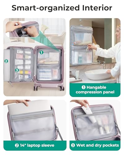 BAGSMART Top Opening Carry On Luggage 22x14x9 Airline Approved with TSA Lock, Expandable 20 Inch Deep Compartment Hard Shell Suitcases with Double Spinner Wheels, Purple