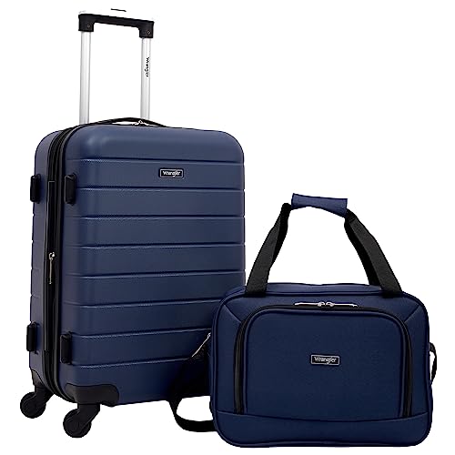 Wrangler Smart Spinner Hardside Luggage, 2 Piece Set, Navy Blue