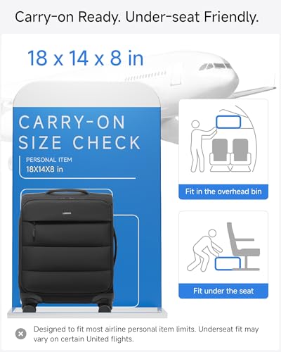 LUGGEX 18x14x8 Underseat Carry On Luggage with Spinner Wheels, UDS Softside Lightweight Suitcase for 2-Day Travel(UX-Pro, Black, 18x14x8)