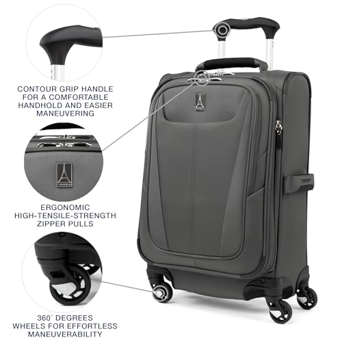 Travelpro Maxlite 5 Softside 2pc Set Expandable Carry On Luggage with 4 Spinner Wheels/Soft Underseat Tote, Lightweight Suitcase, Men and Women, Shadow Grey