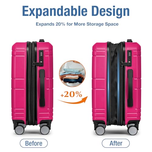 KYME Carry On Luggage 22x14x9 Airline Approved,Hardshell Carry On Suitcase with Tsa Lock,Small Suitcases with Wheels,Travel Luggage for Men Women,Expandable Carry-On 20 Inch,Magenta