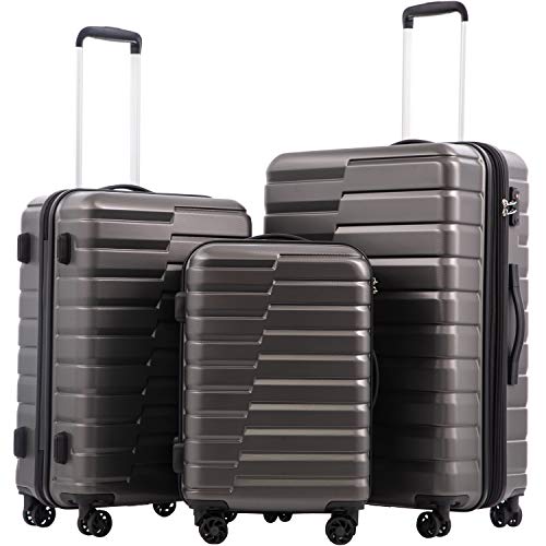 Coolife Luggage Sets, 3 Piece Hard Shell Suitcase Set with Spinner Wheels, Expandable Large Checked Luggage, Lightweight Rolling Carry On with TSA Lock Gray