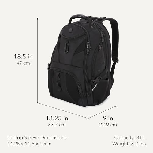 SWISSGEAR 1900 ScanSmart TSA Laptop Backpack Fits 17 Inch Laptop with RFID Protection and Tablet Pocket, Black/Black, 19-Inch