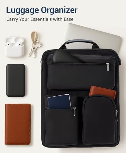 MIAOJIE Over Luggage Organizer Bag for Suitcase with Multi Pockets, 16” Laptop Bag with Handle, Portable Travel Organizer Bags for Luggage with Adjustable Straps, Tote Carry Bag for Men Women(Black)