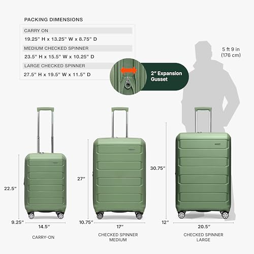 Traveler's Choice Pagosa Hardshell Expandable Luggage with Spinner Wheels, Green, 2-Piece Set (22/27)