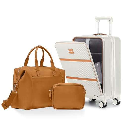 Joyway Carry on Luggage Airline Approved with Front Pocket, Hardside 20 Inch Travel Luggages with Cup Holder, Carry-on Suitcase with Leather Handbag