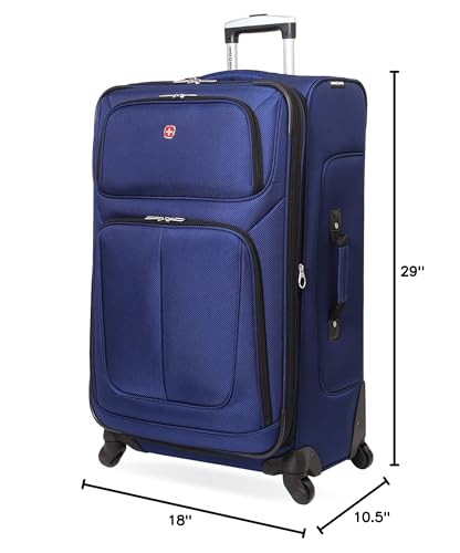 SWISSGEAR Sion Softside Expandable Spinner Luggage Durable Lightweight Travel Suitcase, Blue, Checked-Large
