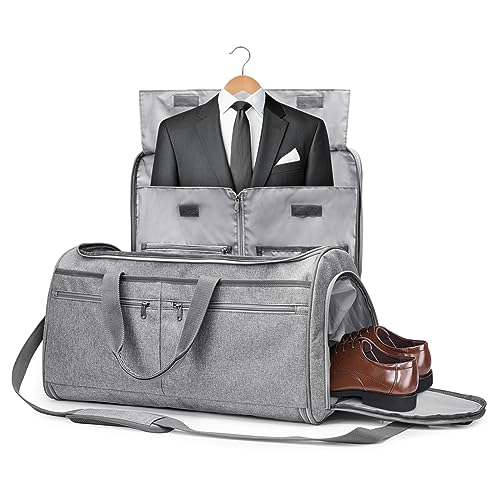 S-ZONE 50L Convertible Travel Garment Bag Carry on Garment Duffel Bag for Men Women 2 in 1 Hanging Suitcase Suit Business Travel Bag, Grey, Travel Garment Bag