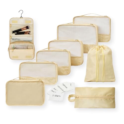 Foxy Traveler Packing Cubes Set – Cute Packing Cubes for Travel, Luggage Organizer Bags for Suitcase, For Kids & Family, Floral, Neutral & Aesthetic Travel Organizer Set-Beige