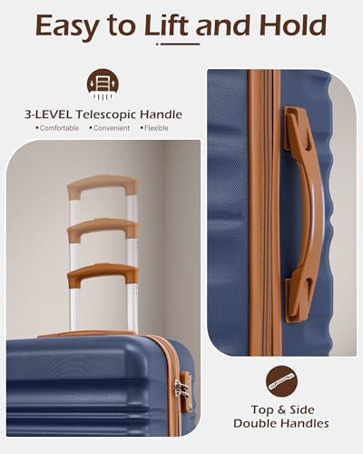 LONG VACATION Carry On Luggage Sets 3 Piece 20 Inch Suitcase Set, ABS+PC Hardshell Lightweight Travel Luggage with Spinner Wheels & YKK Zipper TSA Lock (NAVY, 20 Inch)