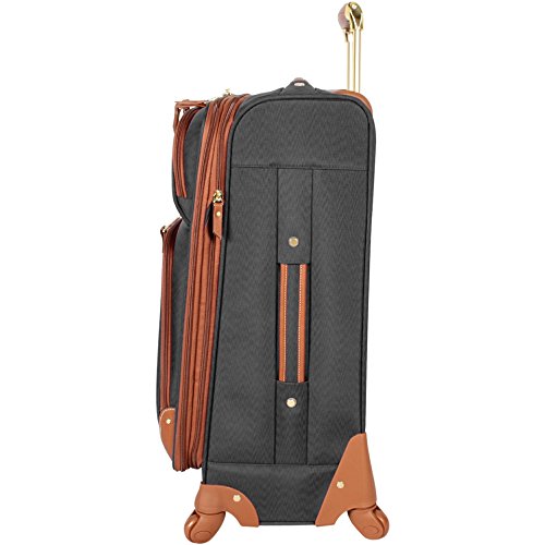 Steve Madden Designer Luggage Collection - Expandable 24 Inch Softside Bag - Durable Mid-sized Lightweight Checked Suitcase with 4-Rolling Spinner Wheels (Global Black)