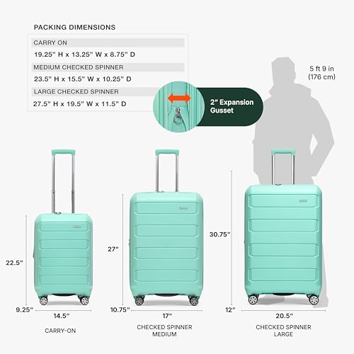 Traveler's Choice Pagosa Hardshell Expandable Luggage with Spinner Wheels, Mint, 22-Inch Carry-on