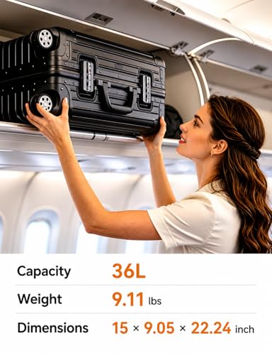 Aivens 20 Inch Carry On Suitcase, Airline Approved Hard Shell Carry-on Luggage, Full Aluminum Zipperless Suitcase with 360° Wheels & TSA Lock for Weekend Getaways & Short Travel (Black)