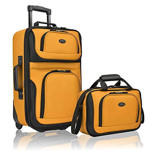 U.S. Traveler Rio Lightweight Softside Rolling Carry-on Suitcase, 2-Wheel Set, Orange
