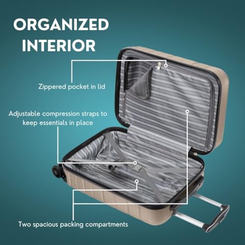 Skyway Epic 2.0 Hardside Lightweight and Durable ABS Shell Luggage, Spacious with 4-Wheel Spinners, Comfort Grip with Telescoping Handle, Men and Women, Bone, 3-Piece Set (20,24, 28)