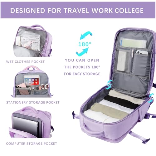 SHRRADOO Travel Laptops Backpack for Women Men, Casual Work Bag 17inch High School College Backpack Airline Approved Backpack for Hiking Business (Light Purple)