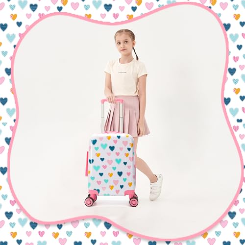 Esteemly Kid's Luggage Set 2 Piece Suitcase Set Hardside Luggage with Spinner Wheels Girls Carry on Toddler Travel Rolling Suitcase with Neck Pillow Airline Approved